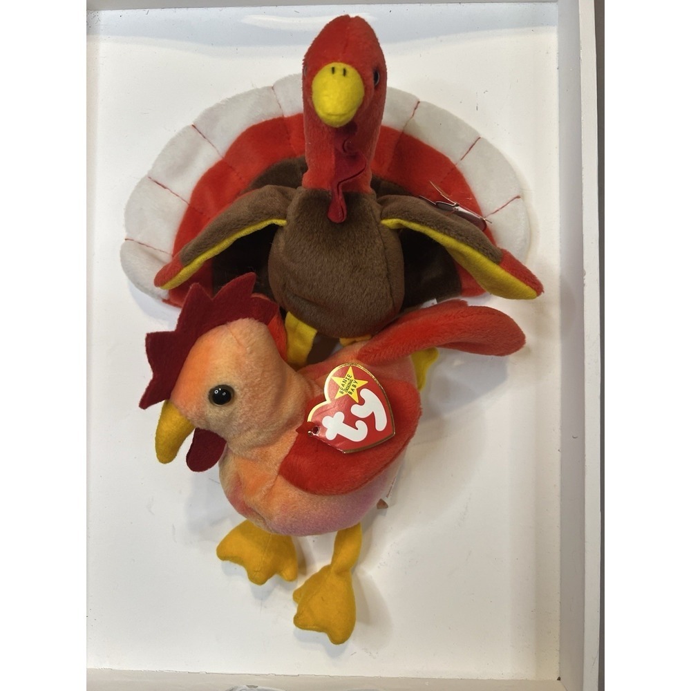 NWT TY Beanie Babies – Vintage Gobbles‎ the Turkey And Strut The Rooster